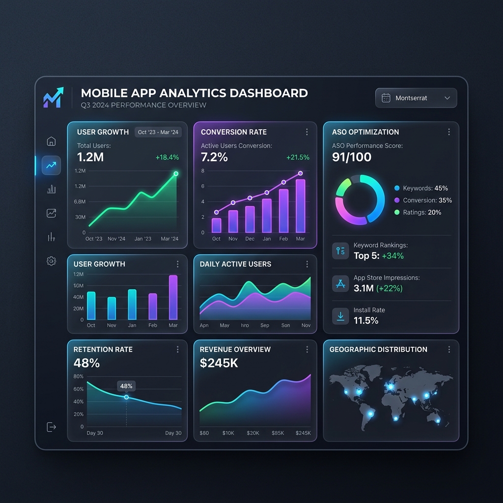 Torira Mobile LLC Analytics and App Growth Mockup Dashboard
